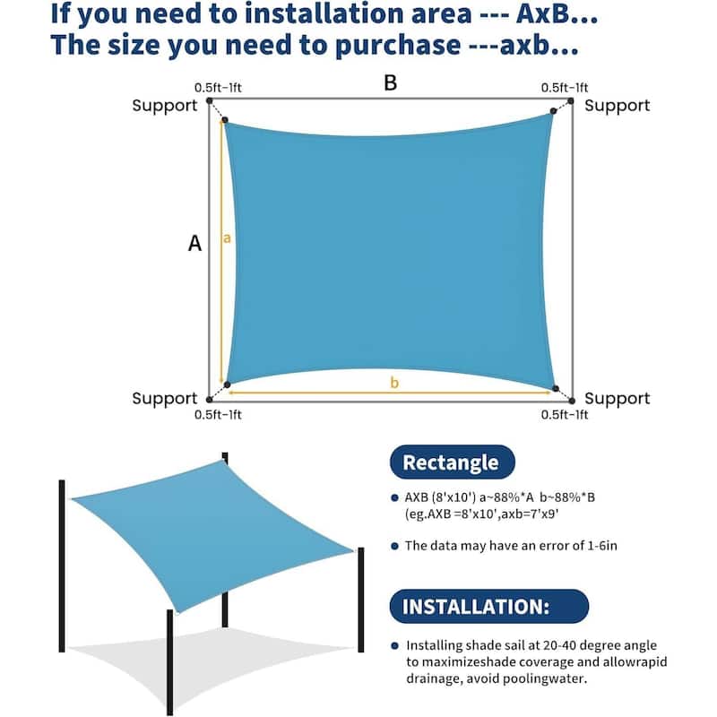 8'X10' Sun Shade Sail Shade Cloth, Sunshade for Patio, Backyard, Deck, Garden, Sand