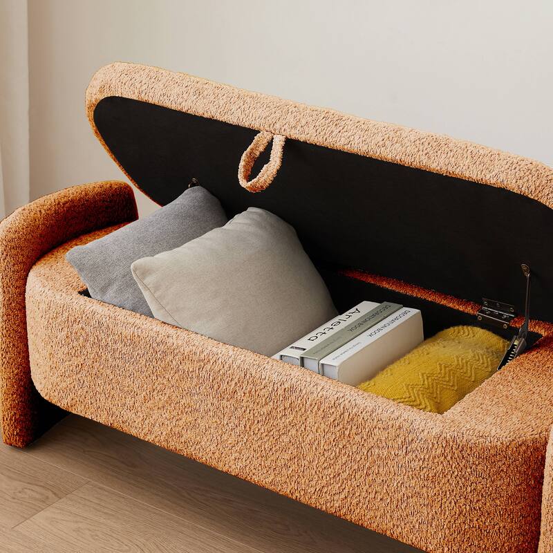 47in. Large Upholstered Storage Ottoman Oval Storage Bench 3D Lamb Fleece Fabric Bench