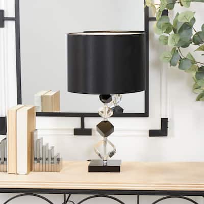 Clear Crystal Geometric Diamond Inspired Room Table Lamp with Black Crystal Base and Black Shade