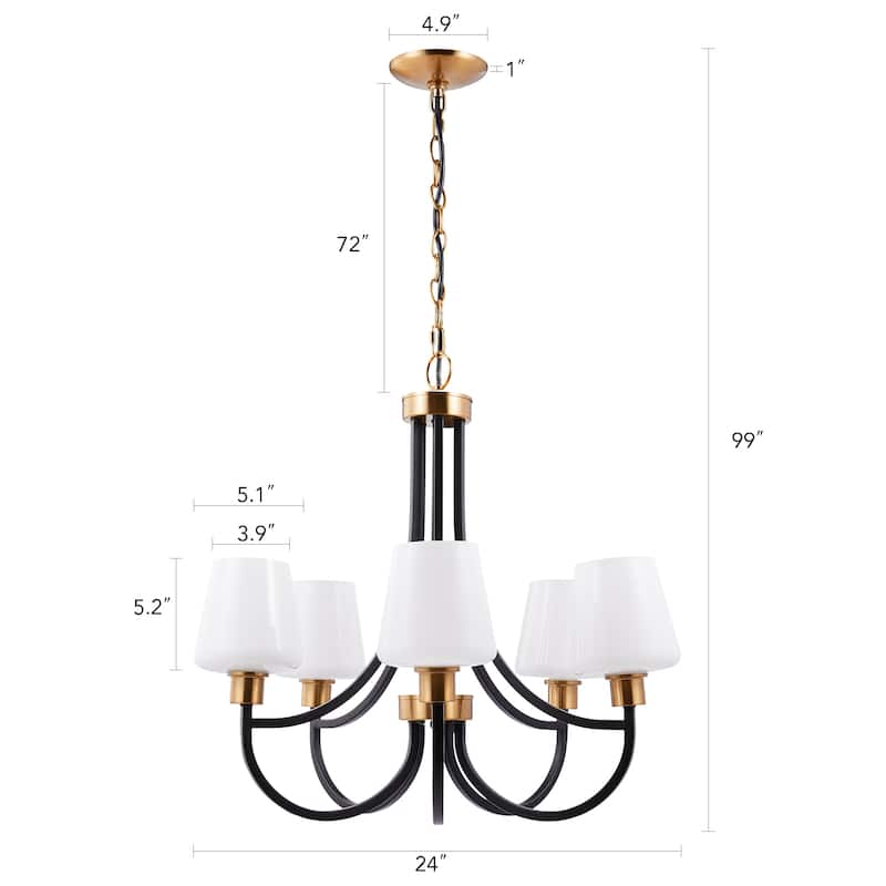 CO-Z 5-Light Modern Farmhouse Chandelier Pendant Light with Opal Glass Shades