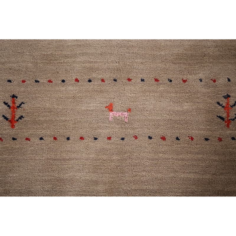 Light Brown Tribal Gabbeh Indian Accent Rug Handmade Wool Carpet - 4'0"x 5'10"