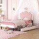 preview thumbnail 3 of 14, Twin Size Upholstered Platform Bed with Crown Headboard, 2 Storage Drawers, and Footboard for Kids Room