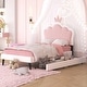 preview thumbnail 3 of 14, Twin Size Upholstered Princess Bed with Crown Headboard and 2 Drawers, Platform Bed in White+Pink