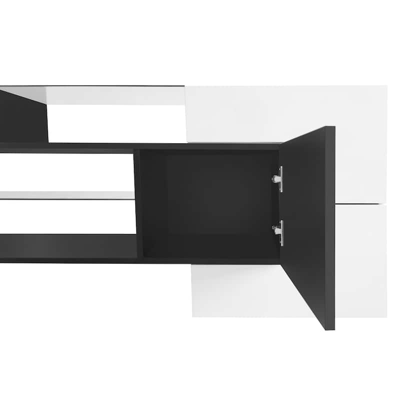 Unique Shape TV Stand with 2 Illuminated Glass Shelves