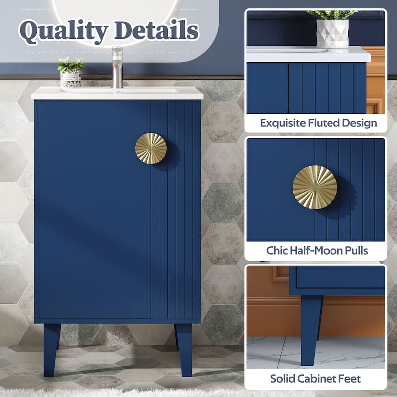 GDFStudio - Montclair French-Style Freestanding Bathroom Vanity with Ceramic Sink and Soft-Close Door & Chic Half-Moon Pulls