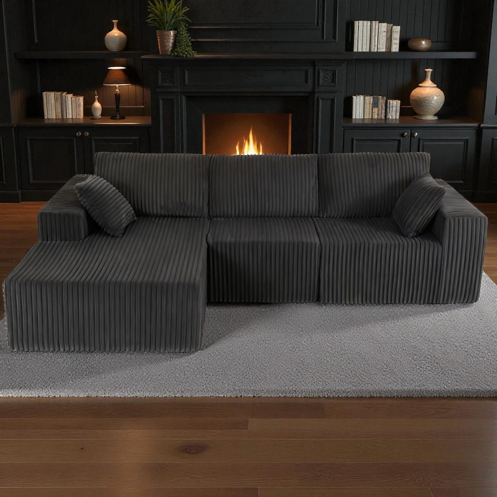 Modern Modular Sectional Sofa with Chaise and Pillows, Deep Seat Cloud L-Shape Couch for Living Room, 3-Seater