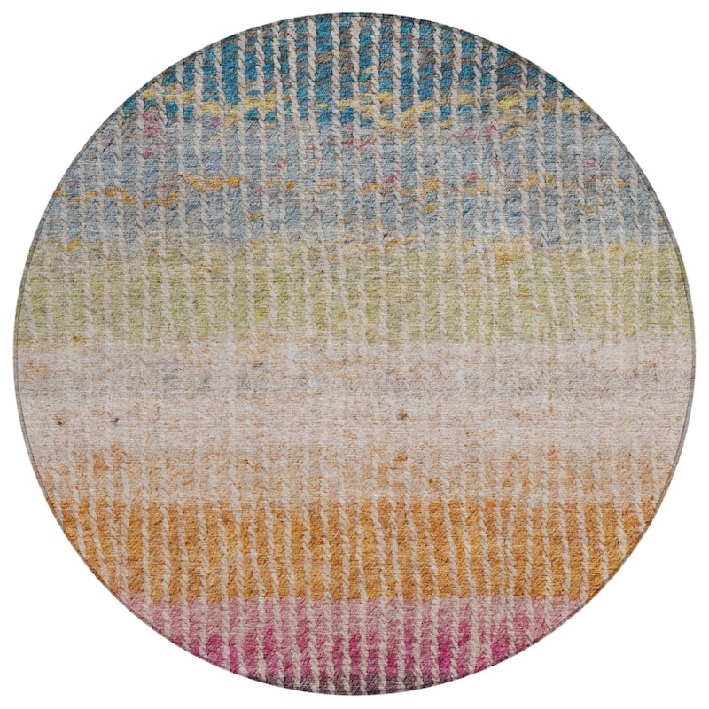 Machine Washable Indoor/ Outdoor Contemporary Stripes Chantille Rug