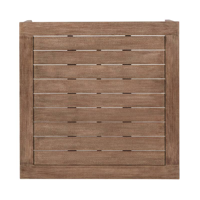 Kimi 36 Inch Outdoor Coffee Table, Brown Eucalyptus Wood, Woven Rope Apron