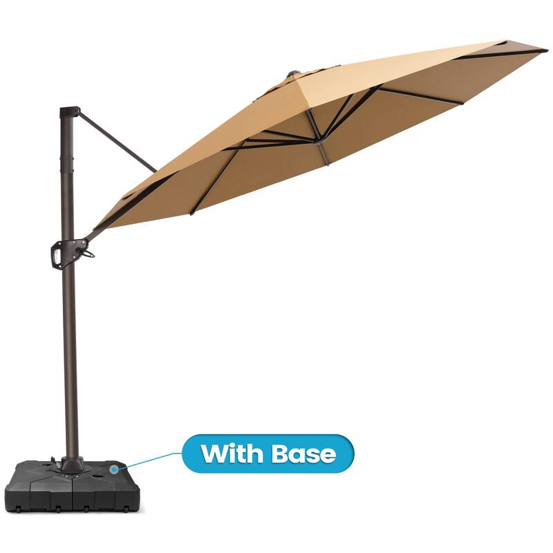 Outdoor 11 Ft Patio Cantilever 360 Degree Rotation Offset Umbrella with Base