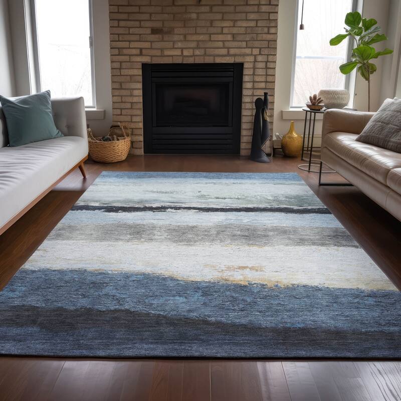 Machine Washable Indoor/Outdoor Watercolor Ombre Chantille Rug
