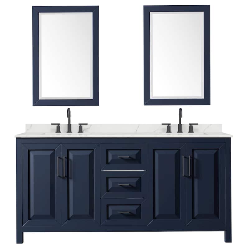 Daria 72-inch Double Vanity, 3 Hole Quartz Top, 24-inch Mirrors