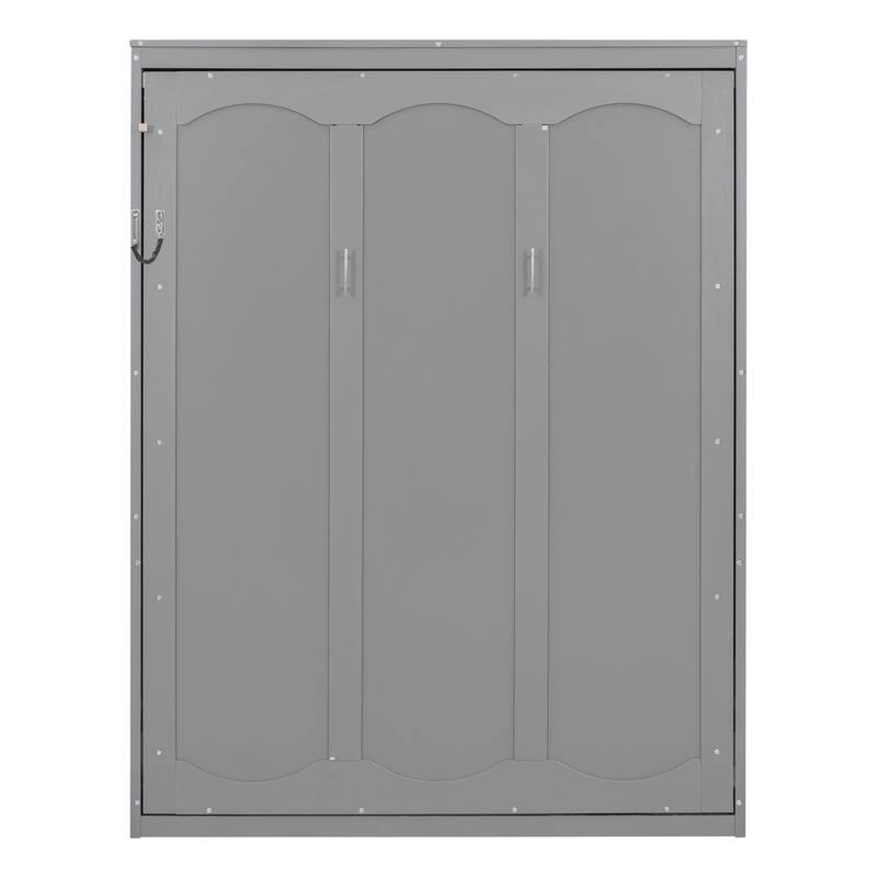 Roomfitters Queen Murphy Bed Wall Bed with Side Storage Shelves Wood Frame Grey