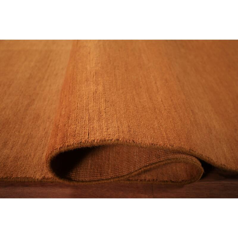 Solid Orange Gabbeh Oriental Area Rug Handmade Wool Carpet - 4'10" x 6'9"