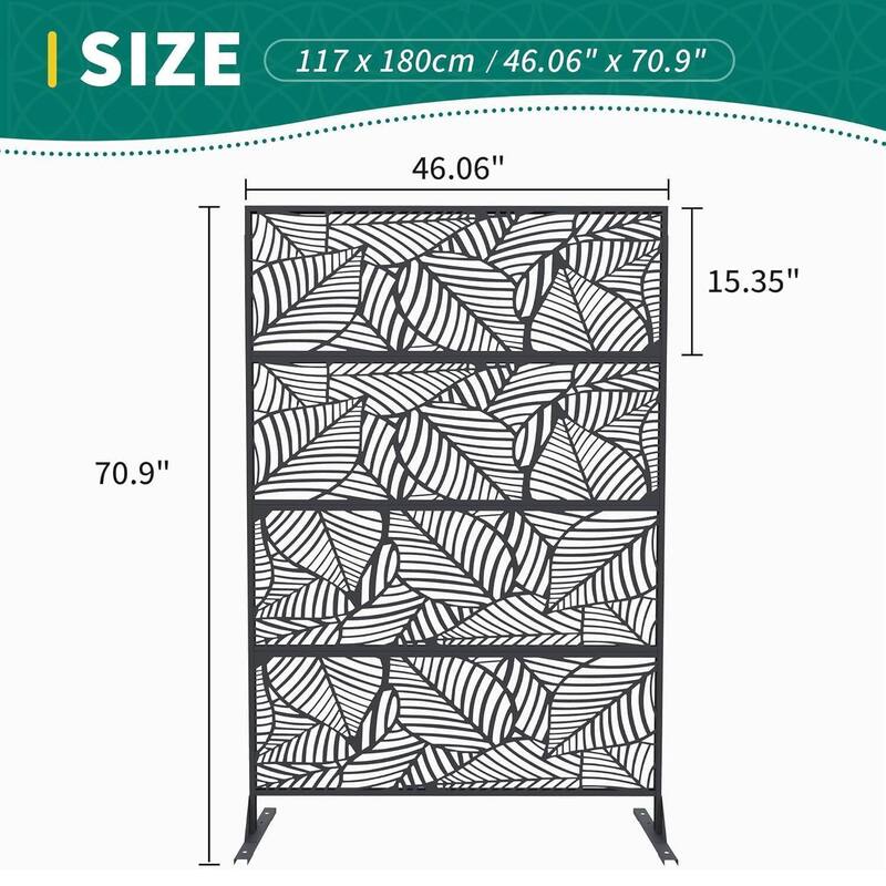 1 Pc Freestanding Decorative Metal Privacy Screen Outdoor with Stand for Balcony, Leaf