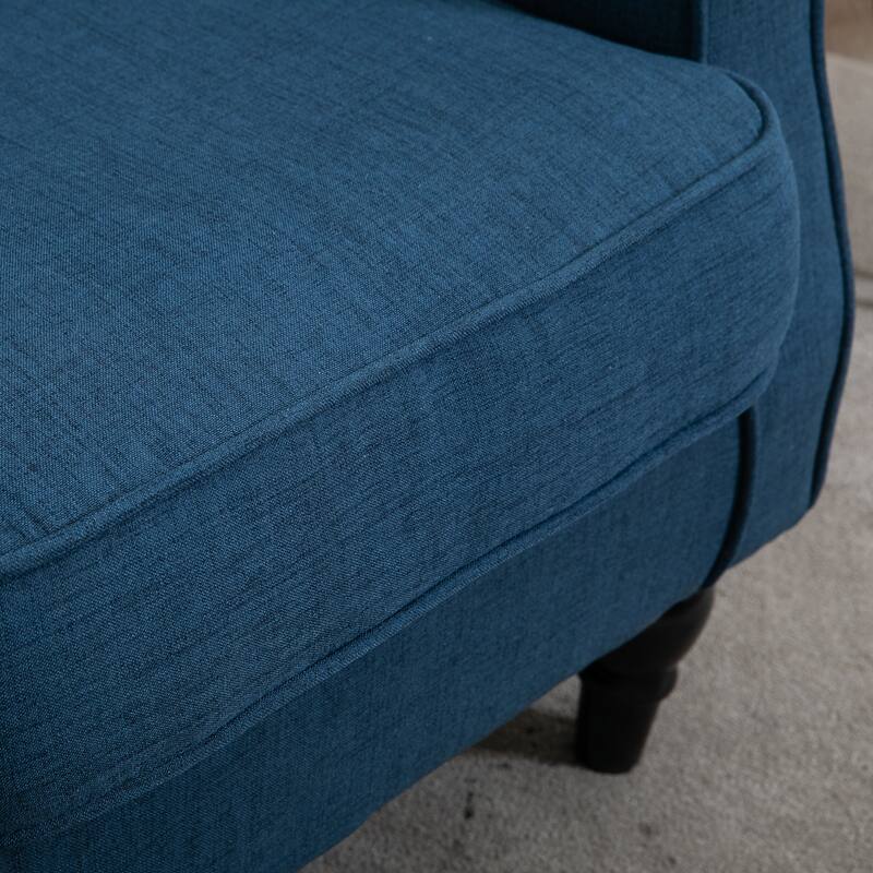 Blue Modern 29.25" High Back Upholstered Buttons Tufted Accent Chair with Rounded Cushioned Armrests and Thick Padded Seat