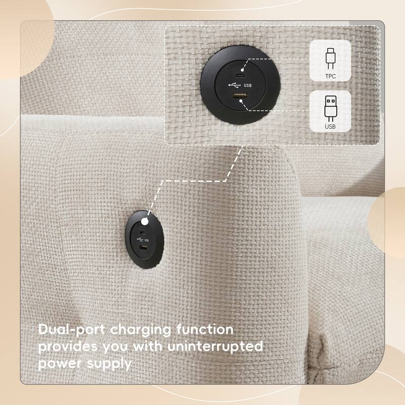 Single Sofa Chair with Dual-Port Charger, Chenille Tufted Upholstered Lounge Chair, Comfy High-Density Foam Armchair