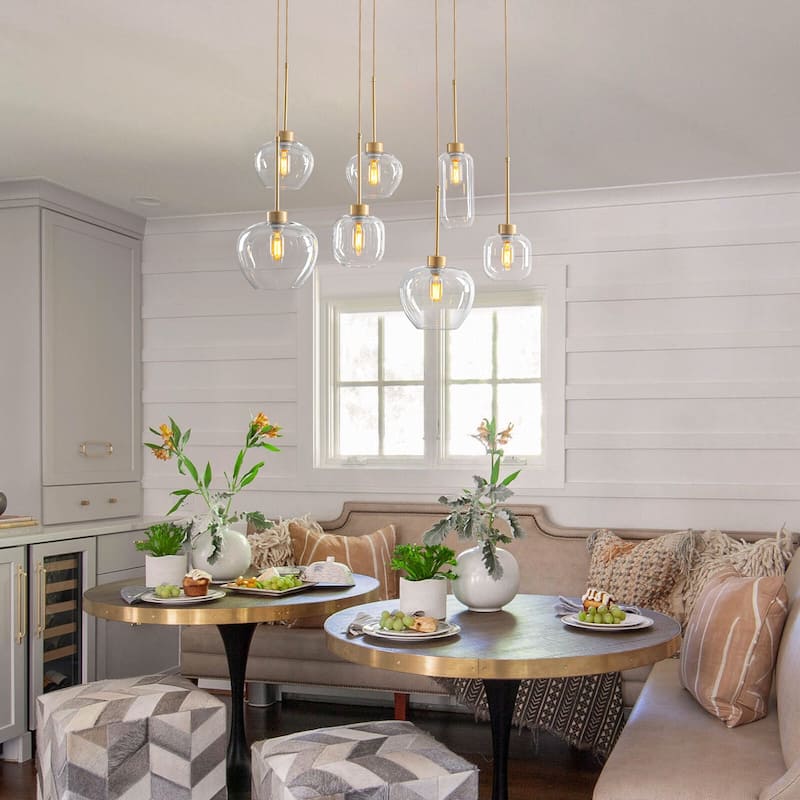 7-Light Cluster Glass Liner Kitchen Island Pendant Light for Dining/ Living Room
