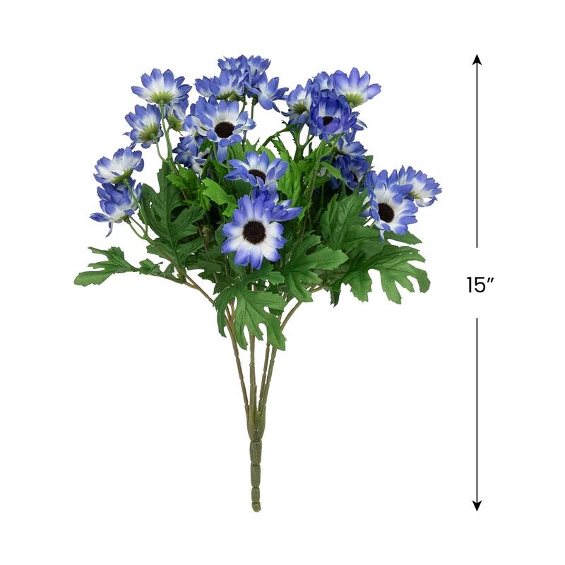 Cineraria Daisies Artificial Floral Spray- 15" - Blue