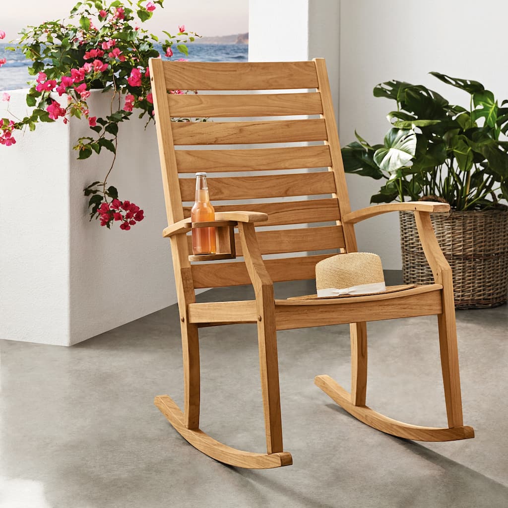 Cambridge Casual Logan Teak Outdoor Rocking Chair with Cup Holder