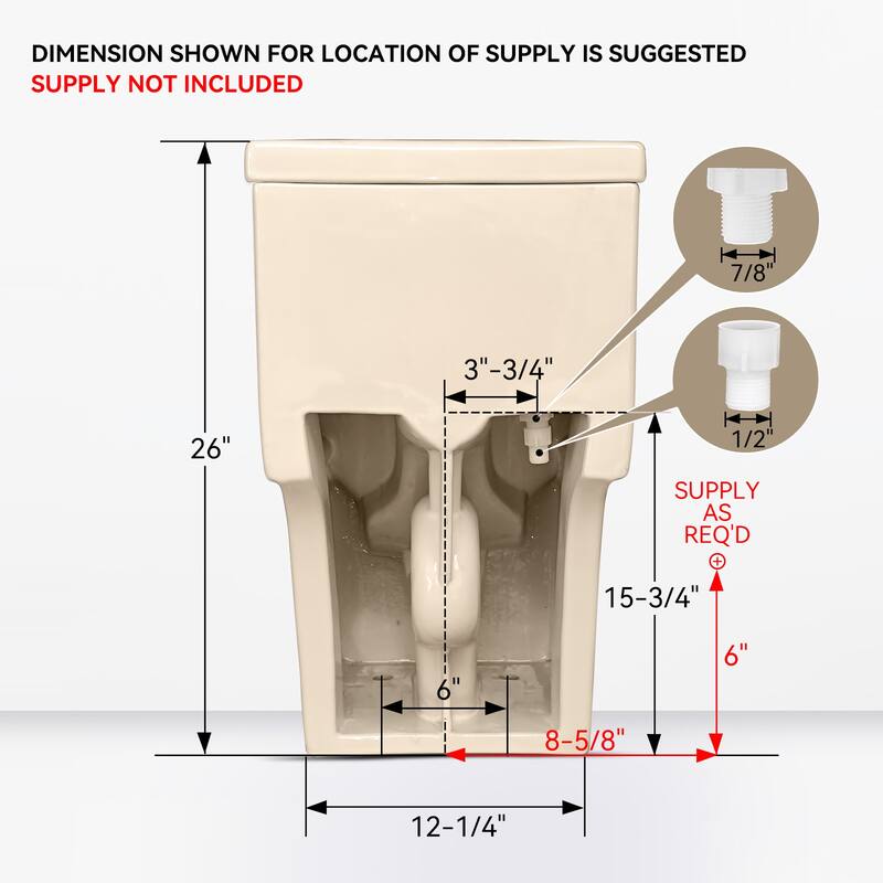 HOROW One Piece 0.8/1.28 GPF High Efficiency Dual Flush Elongated Biscuit Toilet with Soft Close Seat - N/A