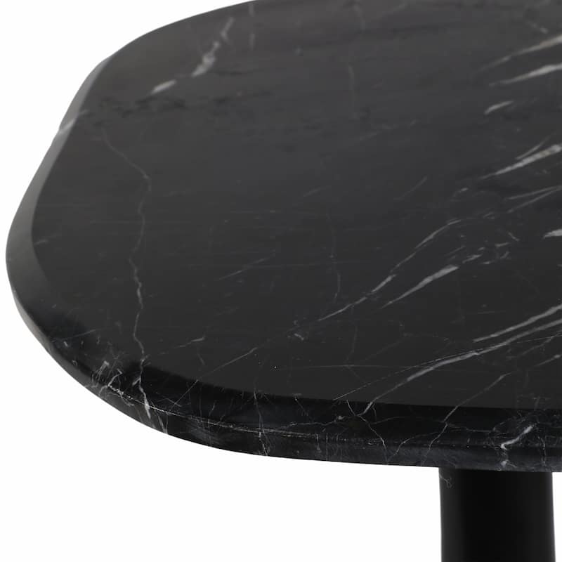 Curved Marble Top with Metal Base End Table - Black, 21 in.