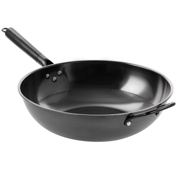 slide 2 of 5, 13 Inch Heavy Gauge Carbon Steel Wok in Black