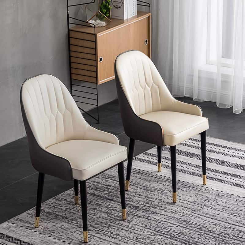 Modern Dining Chair With PU Leather and Solid Wood Legs Partial Assembly,Beige(Set of 2) - Beige