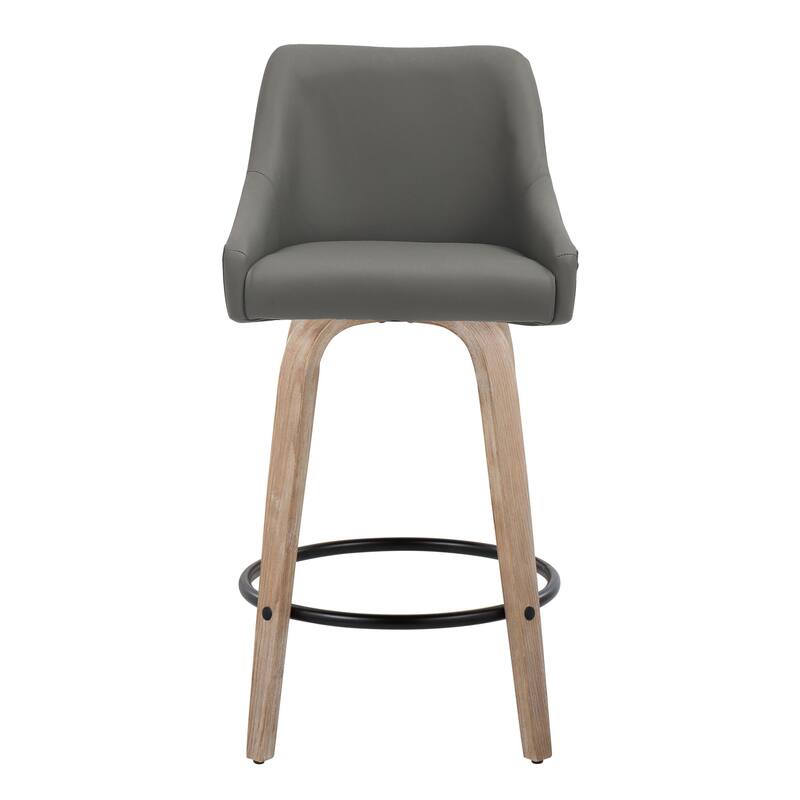 The Gray Barn Hadley 26" Fixed-Height Upholstered Counter Stool with Bent Wood Legs & Round Footrest (Set of 2)