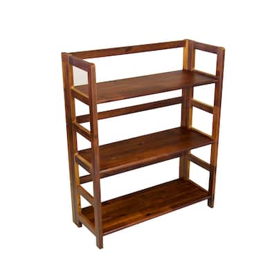 Solid Acacia 3 Shelf Folding Bookcase in Mahogany