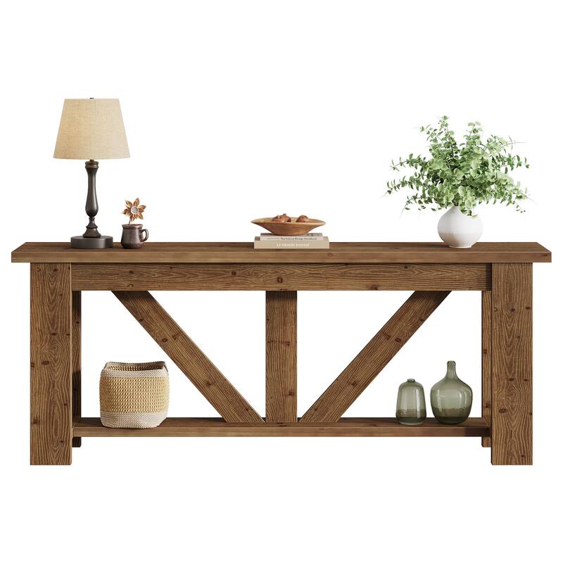 70.9-Inch Solid Wood Sofa Console Table, Extra Long Storage Shelves Entryway Table for Living Room, Hallway, Foyer