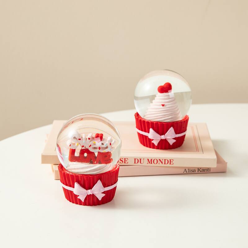 Glitzhome 3.25"H S/2 Valentine's Resin Cupcakes Waterglobes