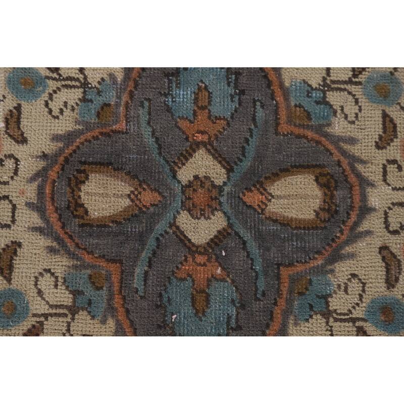 Over Dyed Tabriz Persian Vintage Rug Handmade Blue Wool Carpet - 9'10"x 12'11"