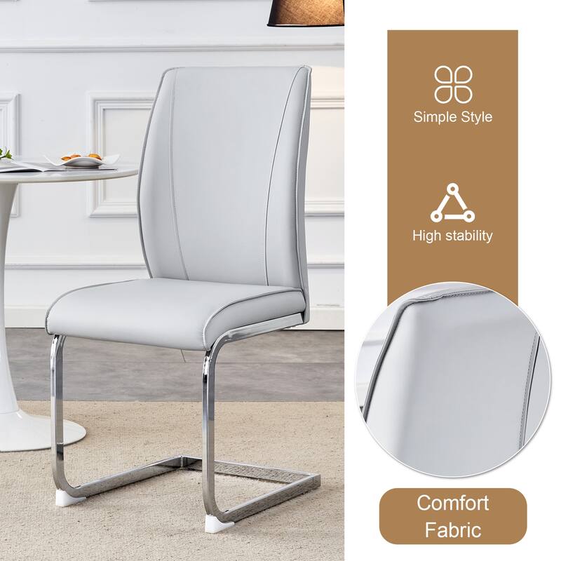 Roomfitters 5pcs Small Round Dining Table Set with PU Upholstered Chairs and Silver Arched Legs, Light Gray