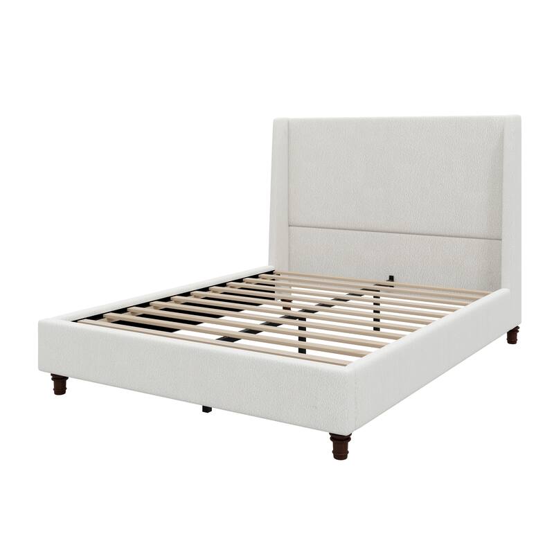 Christopher Knight Home - Modern 52.7" Tall Wingback Boucle Upholstered Platform Bed Frame with Solid Wood Legs & Slat Support