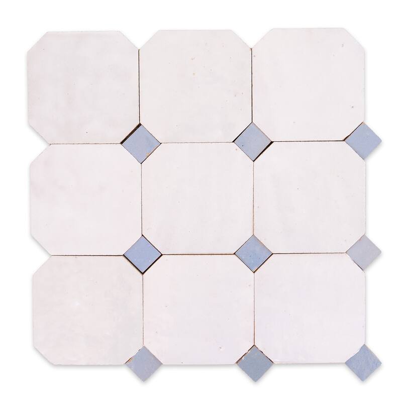Contemporary Zellige Panels, 12" X 12" X 1/2", Off-White-Dusty Blue Accents - Samplepiece