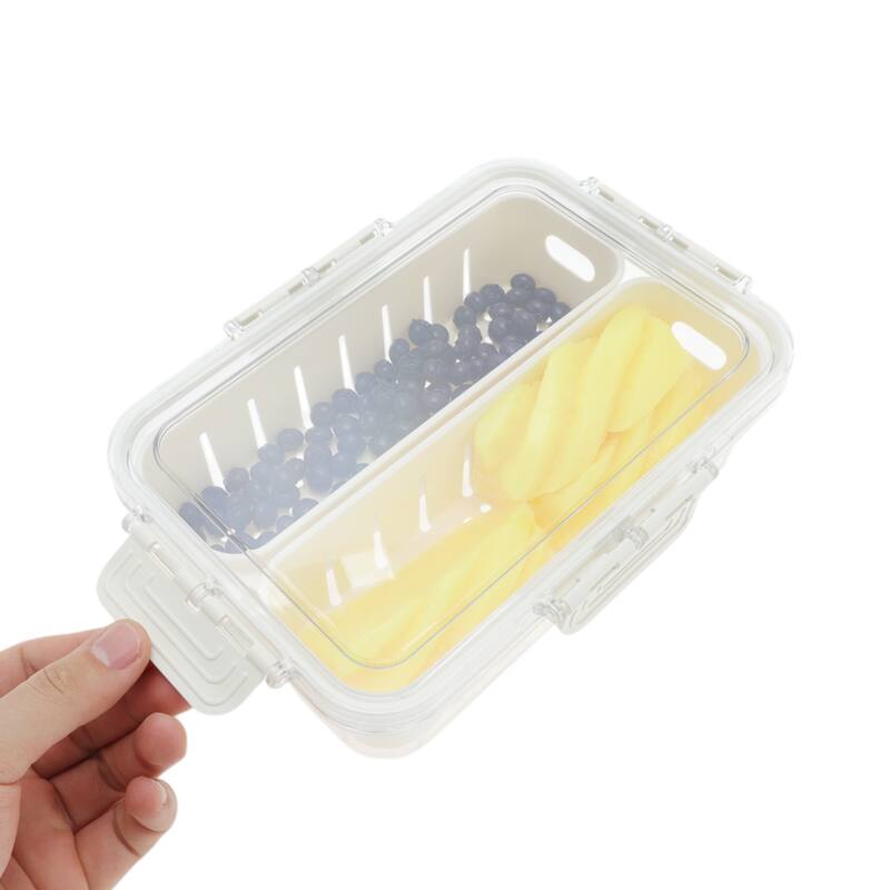Sealed Drain Food Storage Containers 2 Compartment White Transparent 1 Set - White Transparent