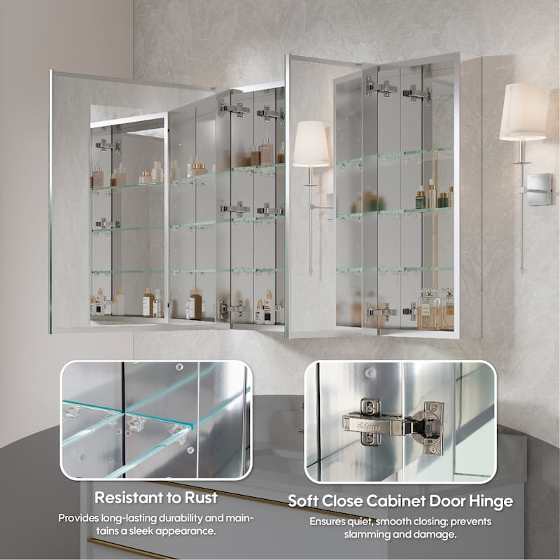 36"W X 30'H Recessed or Surface Wall Mount Bathroom Medicine Cabinet With Adjustable Glass Shelves