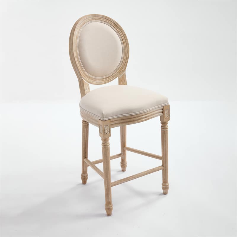 French Country Cotton Linen Barstools Set of 2 （25/29 Inch Seat High）