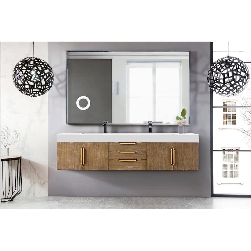 James Martin Vanities Mercer Island 72" Double Vanity, Latte Oak with Radiant Gold Hardware