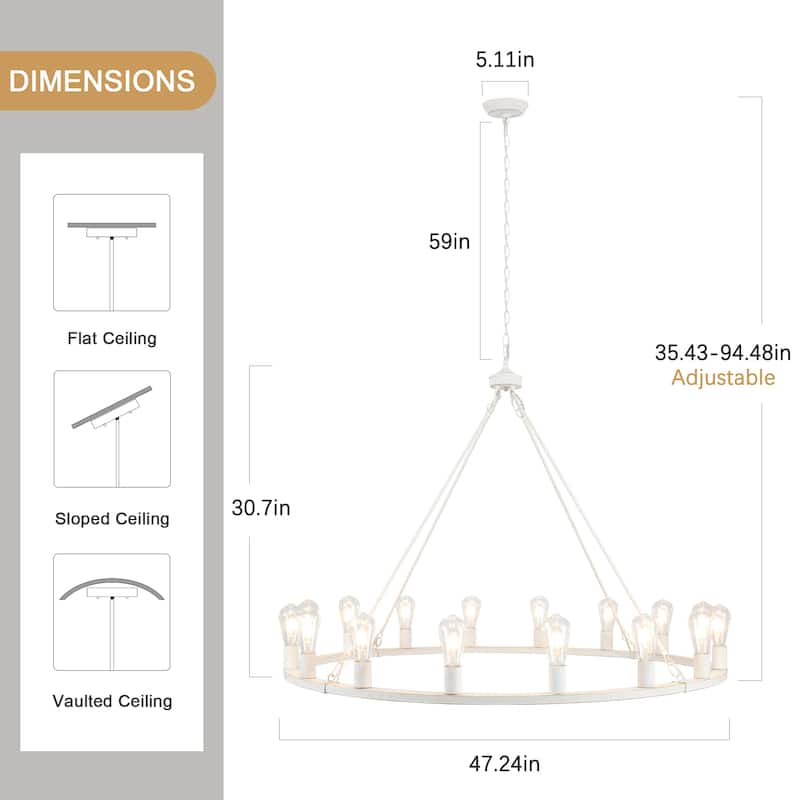 16-Light Vintage Circle Candlestick Wagon Wheel Chandelier Linear Chandelier Lighting for Kitchen Island