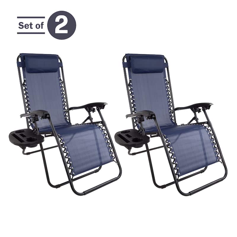 Zero Gravity Chairs Set of 2 - Steel and Mesh Recliner Folding Chairs for Outside by Lavish Home (Navy)