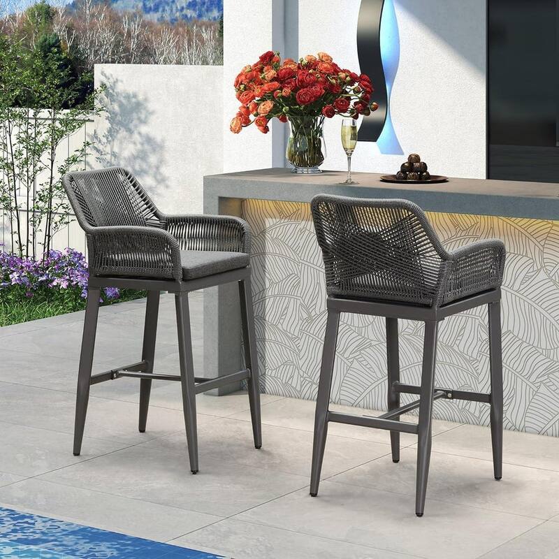 PURPLE LEAF 2 Set of Modern Bar Stool with Backrest and Arm,Upholstered Chair and Aluminum Legs