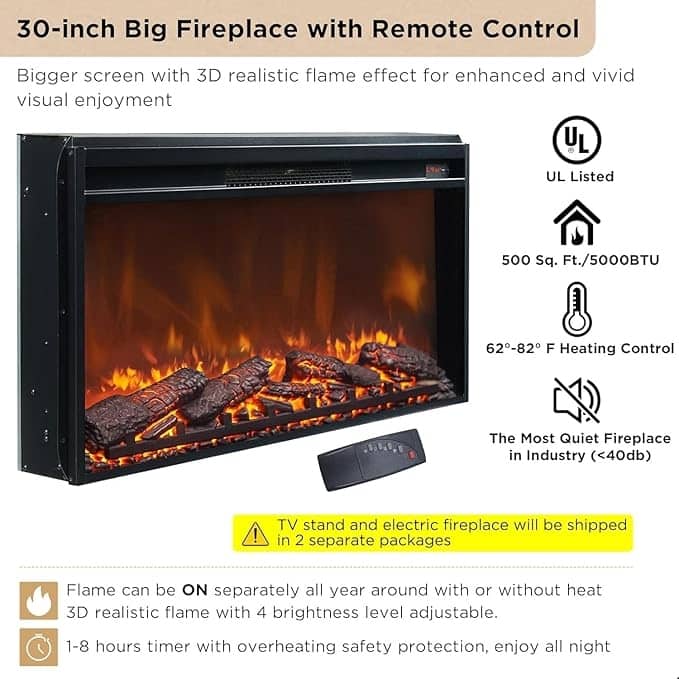 70" Modern Luxury Fireplace TV Stand, Entertainment Center, TV Console