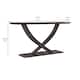 Rase 57 Inch Console Table, Cross Leg Design, Pedestal Base, Black Wood