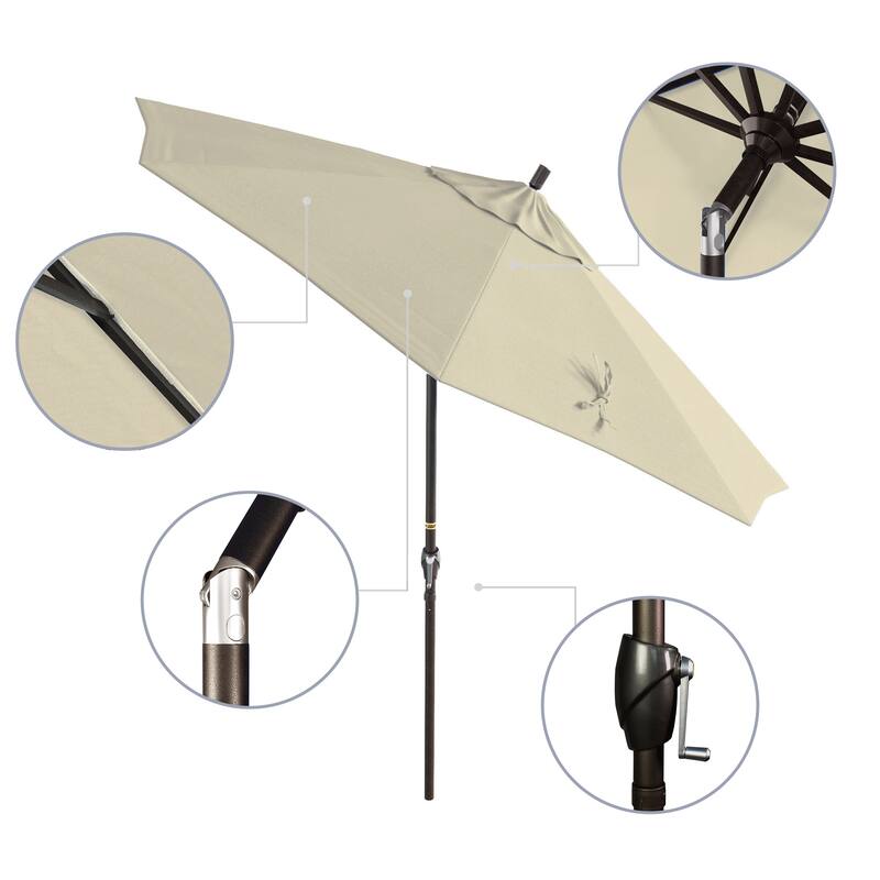 California Umbrella 9' Round Crank Lift Push Button Tilt Bronze Aluminum Patio Umbrella with Pacifica Pacific Blue Fabric