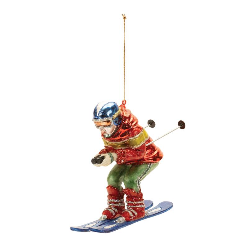 Glittered Glass Skiier Ornament (Set of 6) - N/A