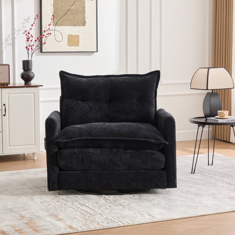 360°Swivel Barrel Chair Single Armchair Chenille Sofa Accent Chair with Thick Padded and Side Storage Pockets