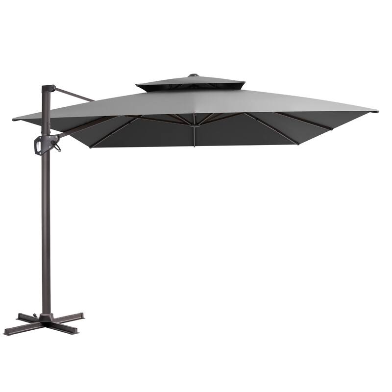 VredHom Outdoor 9x11FT Patio Dual Top Cantilever Offset Umbrella - Dark Grey