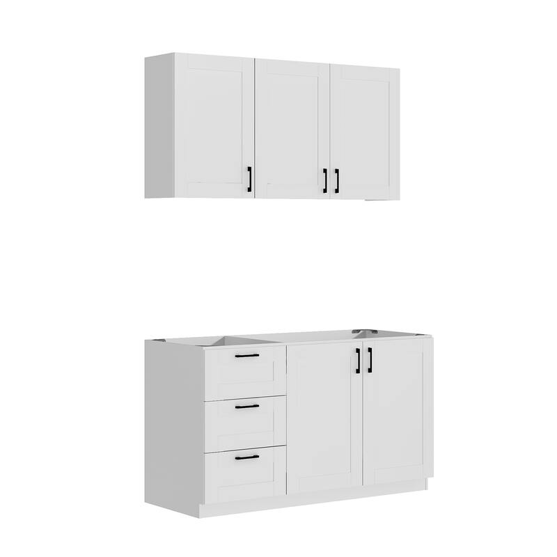Modular White Kitchen Cabinet Set Customizable Base and Wall Cabinets Pantry Storage and DIY Countertop Design(Without desktop)