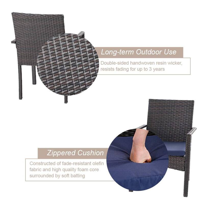 5 Piece Outdoor Dining Sets, 44'' Round Metal Bistro Table with 1.97'' Umbrella Hole and 4 Rattan Garden Chairs